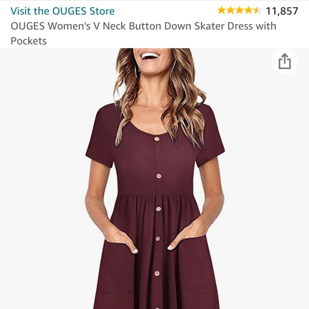 OUGES Maroon Dress with Pockets
